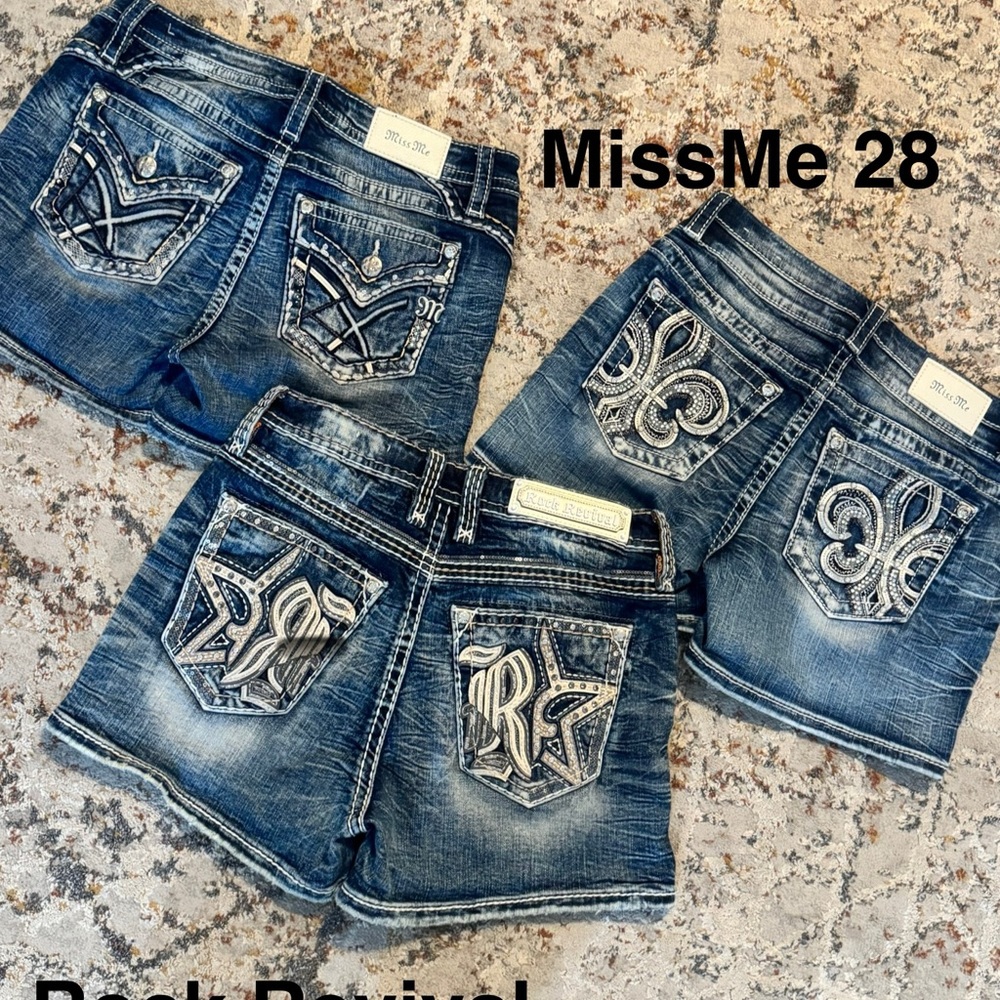 Miss Me Denim Shorts with Embellished Pockets